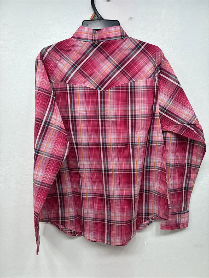 New Women’s Cumberland Pink Plaid Long Sleeve Pearl Snap Medium II-107