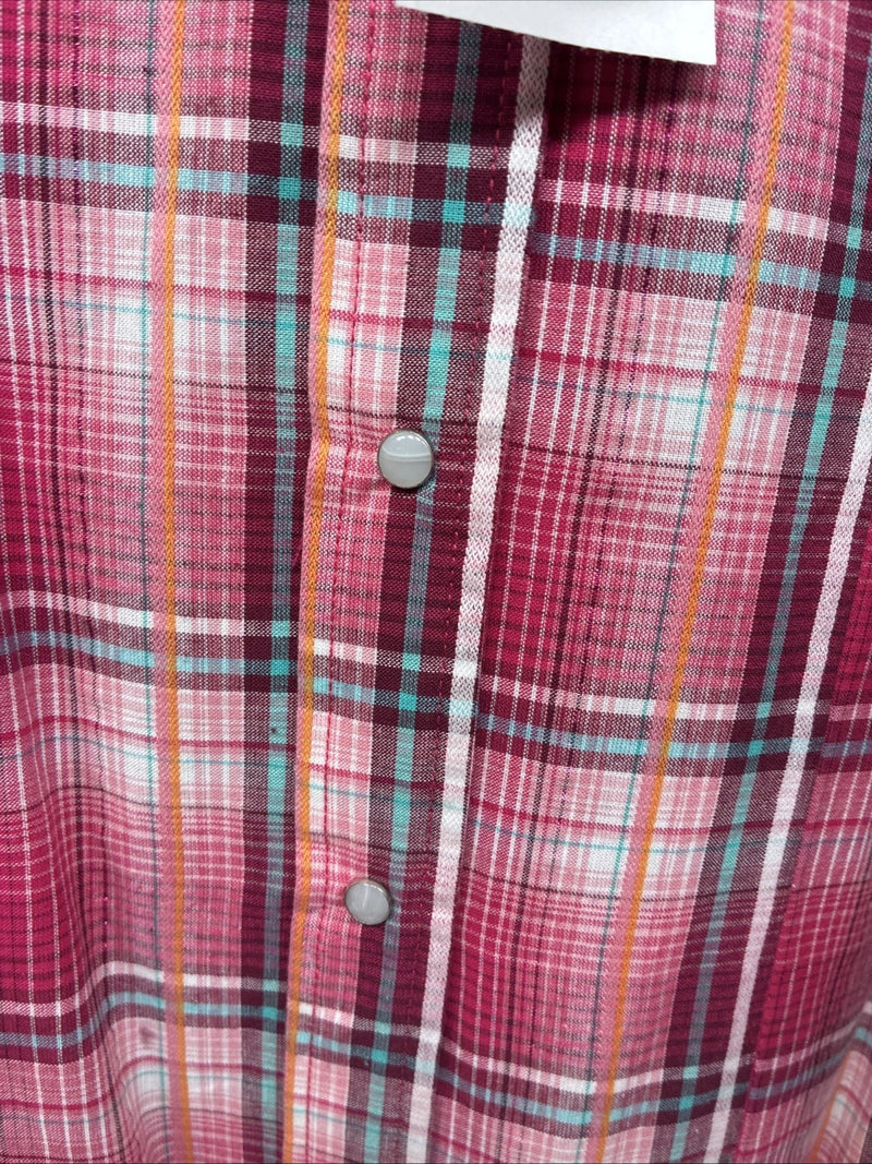New Women’s Cumberland Pink Plaid Long Sleeve Pearl Snap Large GG-69