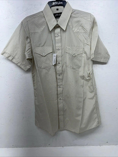 New Men’s White House Yellow Stripped Short Sleeve Pearl Snap Shirt. Large P-75