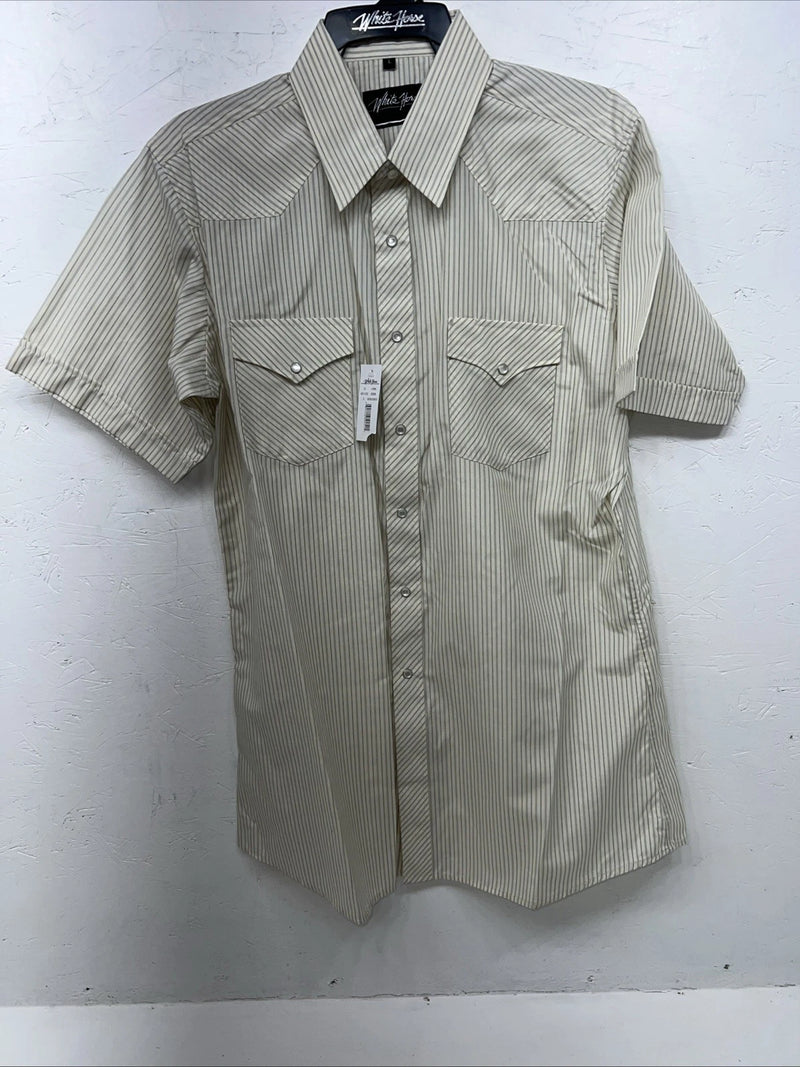 New Men’s White House Yellow Stripped Short Sleeve Pearl Snap Shirt. Large P-75