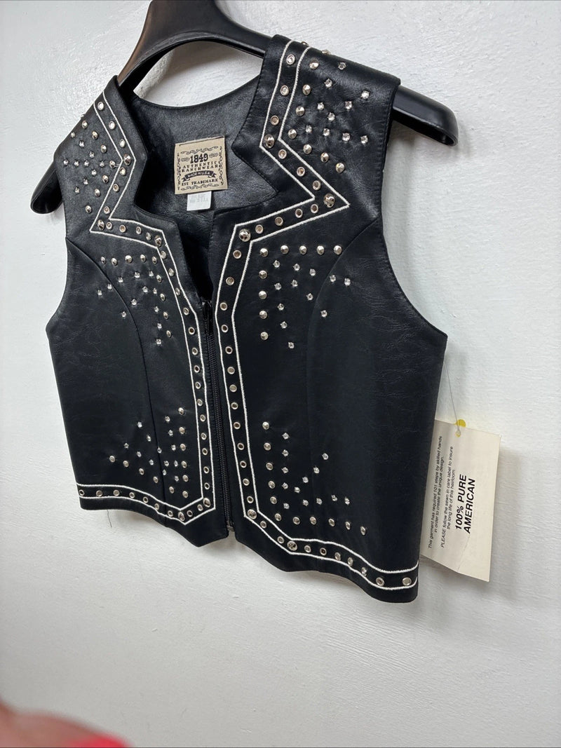 New Women’s 1849 RanchWear Black Rhinestone Vest Zip Up Size Medium YY-36