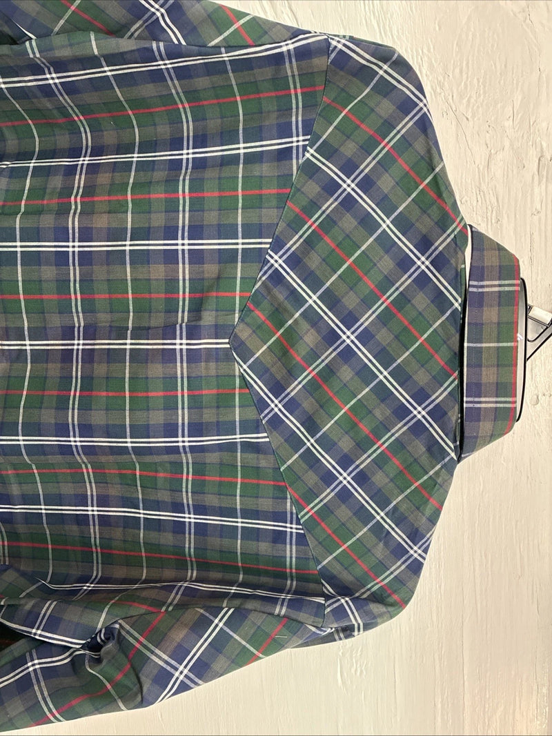 New Men’s ELY Plains Green Blue Plaid Long Sleeve Pearl Snap 16.5 Large  AA-12