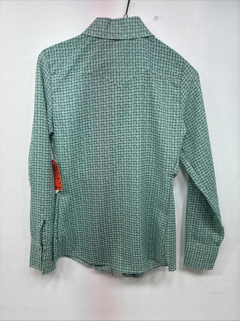 New Women’s Dickson Jenkins Green Design Long Sleeve Pearl Snap Size 30 GG-2
