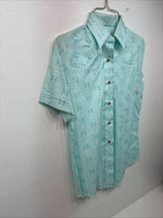 New Women’s H Bar C Blue Bow Short Sleeve Pearl Snap Size 32 LL-56