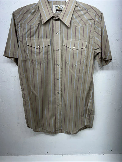 New Men’s Brown Texas Sage Pearl Snap Short Sleeve Shirt. 16.5 L P-43