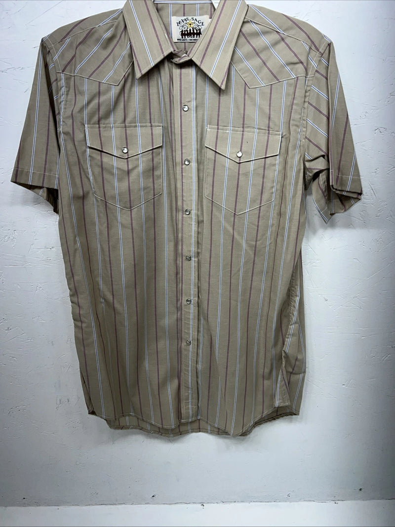 New Men’s Brown Texas Sage Pearl Snap Short Sleeve Shirt. 16.5 L P-43