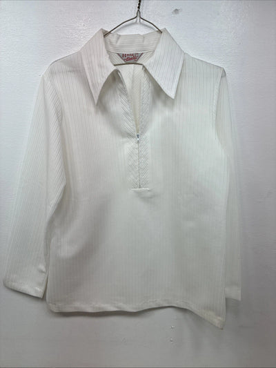 New Women’s H Bar C White Stripe Long Sleeev Half Zip Size Large TT-91