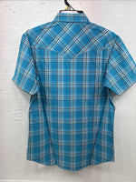 New Men’s ELY 1878 Blue Plaid Short Sleeve Pearl Snap Large X-32