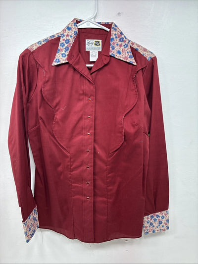 New Women’s Dickson Jenkins Red Design Long Sleeve Pearl Snap Size 36 II-16
