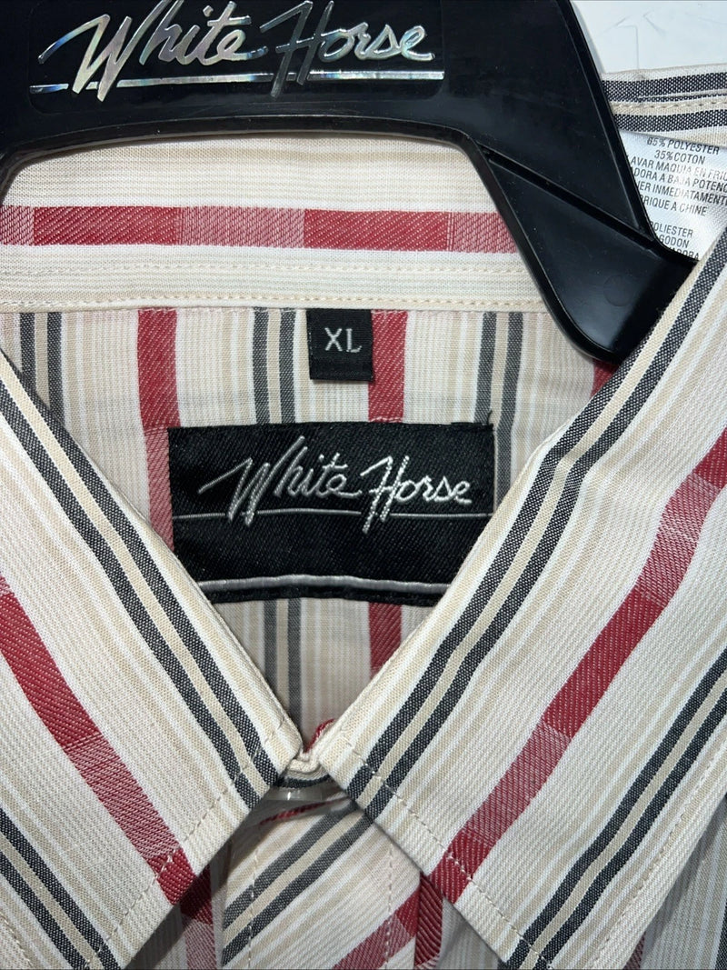 New Men’s Pink Stripped White House Long Sleeve Pearl Snap Shirt. XL S-31