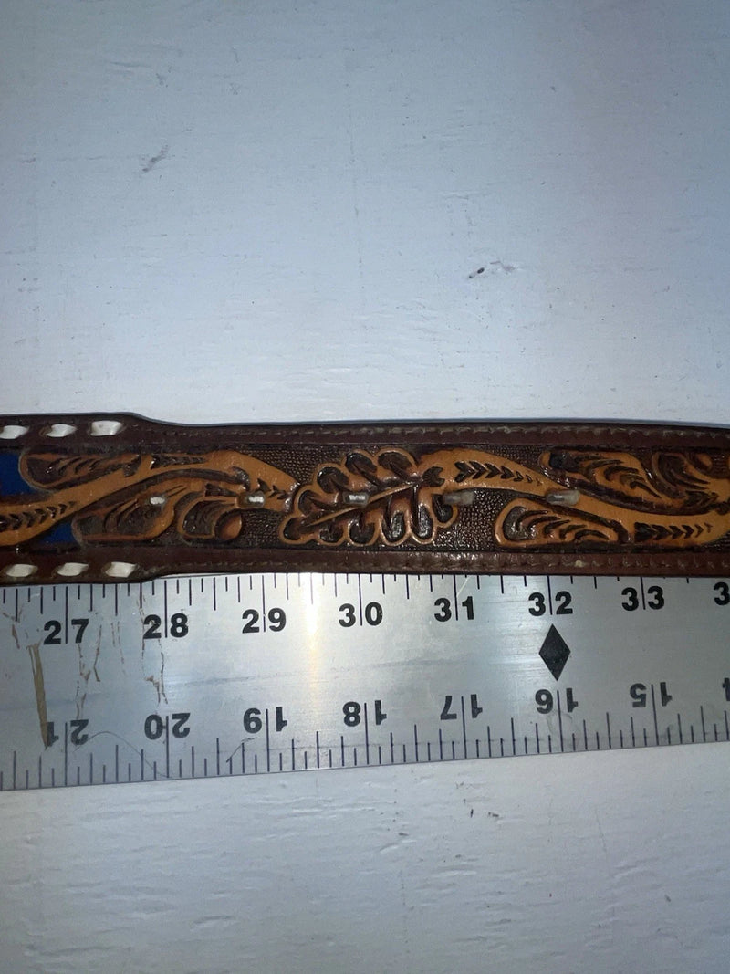 New Blue Genuine Leather Longhorn Tooled 30” Belt #82829 NN-39