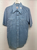 New Men’s Karman Blue Designed Short Sleeve Pearl Snap 14.5 Small V-9