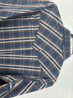 New Men’s ELY 1878 Blue Brown Plaid Long Sleeve Pearl Snap XL T-35