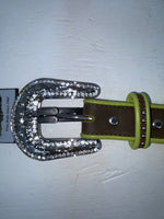 New Brown Genuine Leather Nocona Bling And Green Border 20” Belt #N4410223 NN-82