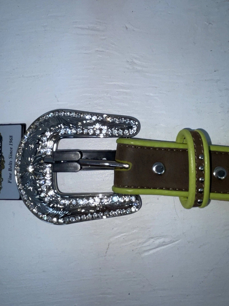 New Brown Genuine Leather Nocona Bling And Green Border 20” Belt #N4410223 NN-82