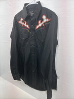 New Men’s Champion Western Black Design Long Sleeve Pearl Snap 15.5 Medium T-89