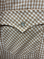 New Men’s Circle S Brown White Checkered Long Sleeve Pearl Snap XL R-14