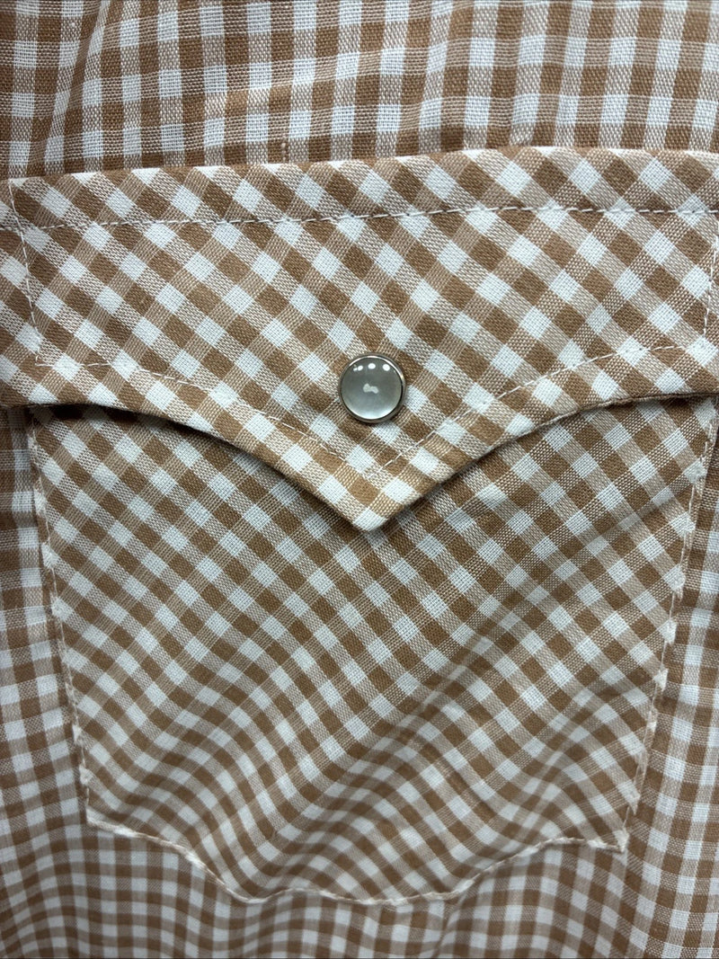 New Men’s Circle S Brown White Checkered Long Sleeve Pearl Snap XL R-14