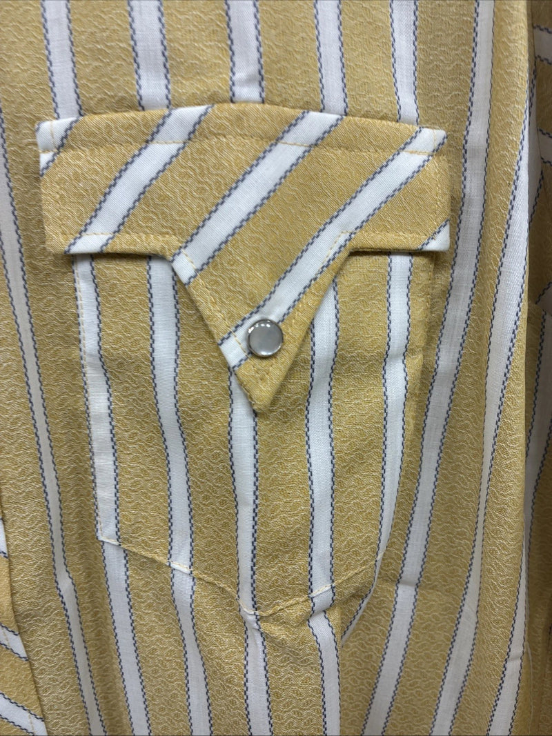 New Men’s Fenton Yellow White Stripe Long Sleeve Pearl Snap 16.5 Large V-114
