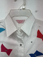 New Women’s H Bar C White Design Long Sleeve Pearl Snap Size 12 KK-108