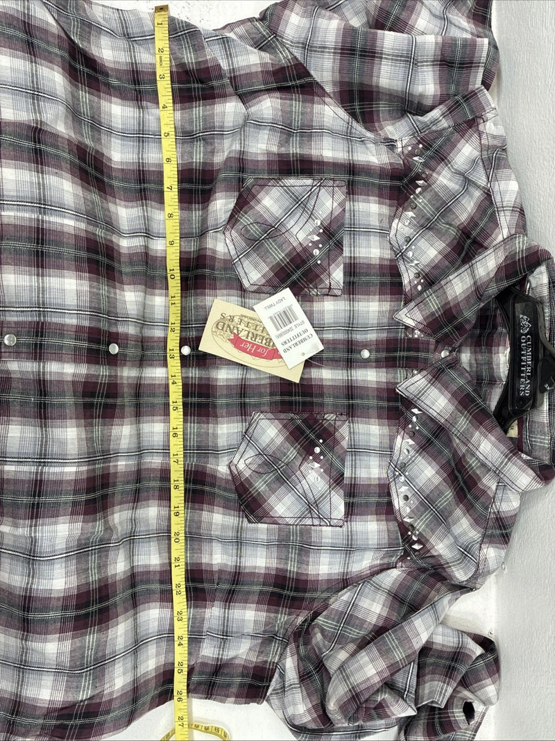 New Women’s Cumberland Purple Plaid Long Sleeve Pearl Snap 3XL GG-25