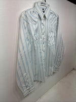 New Women’s White Horse White Blue Stripe Long Sleeve Pearl Snap Large YY-125