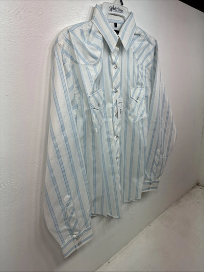 New Women’s White Horse White Blue Stripe Long Sleeve Pearl Snap Large YY-125