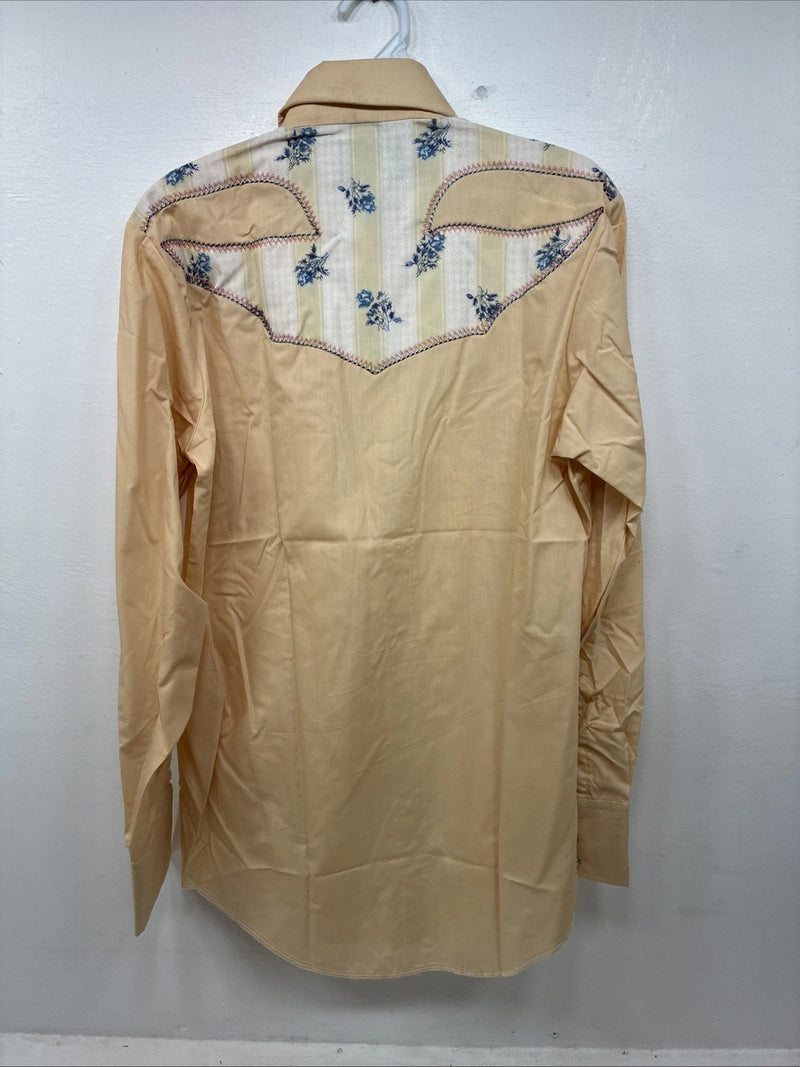 New Women’s Champion Western Yellow Long Sleeve Pearl Snap 15.5 Large KK-18