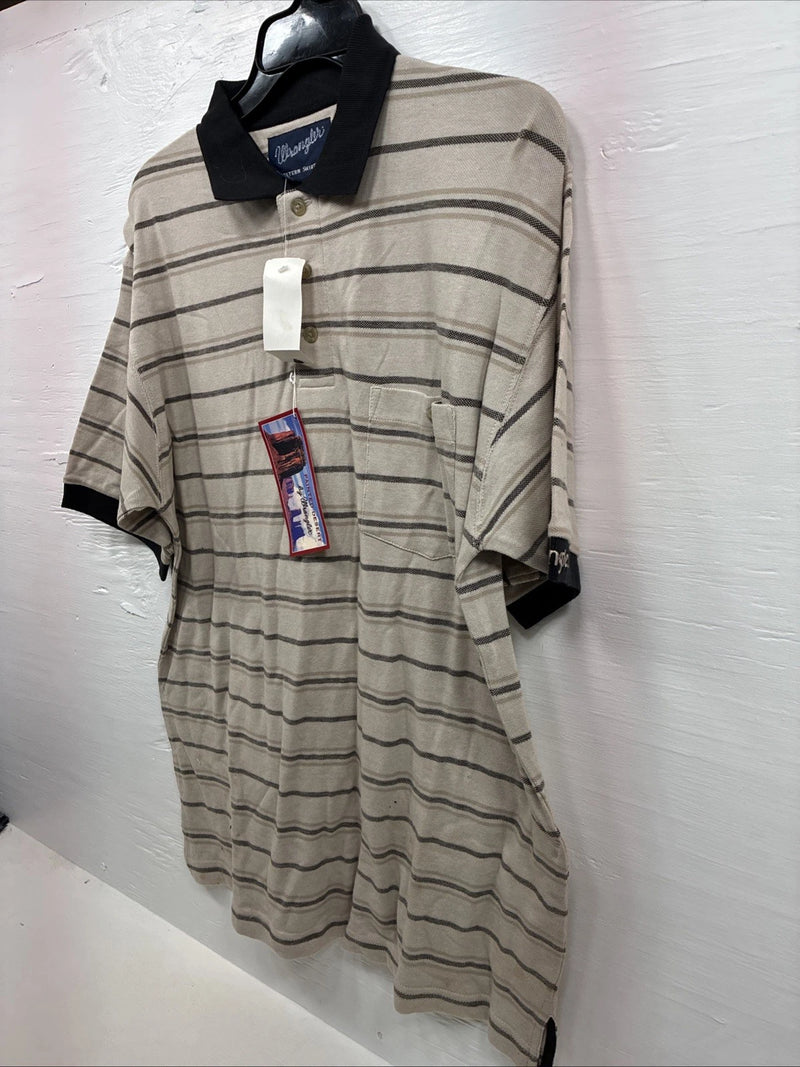 New Men’s Wrangler Tan Black Stripe Short Sleeve Polo Shirt Large V-6