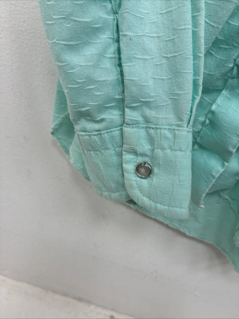 New Women’s Miss Rodeo Blue Design Long Sleeve Pearl Snap Size 10 TT-97
