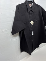 New Men’s ELY Cattleman Simple Black Short Sleeve Pearl Snap 18 2XL K-68