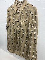 New Men’s ELY Plains Tan Black Floral Long Sleeve Pearl Snap 16 X 36 Large X-64