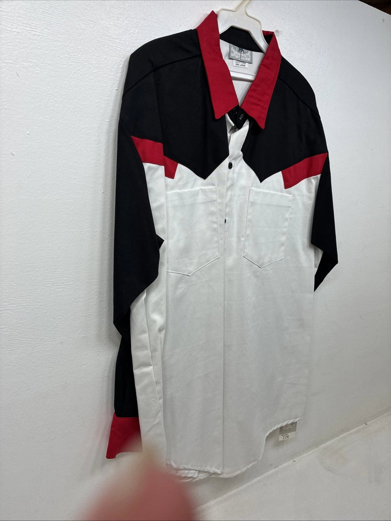 New Men’s Cowboy Threads Black Red White Long Sleeve Button Up Large MM-116