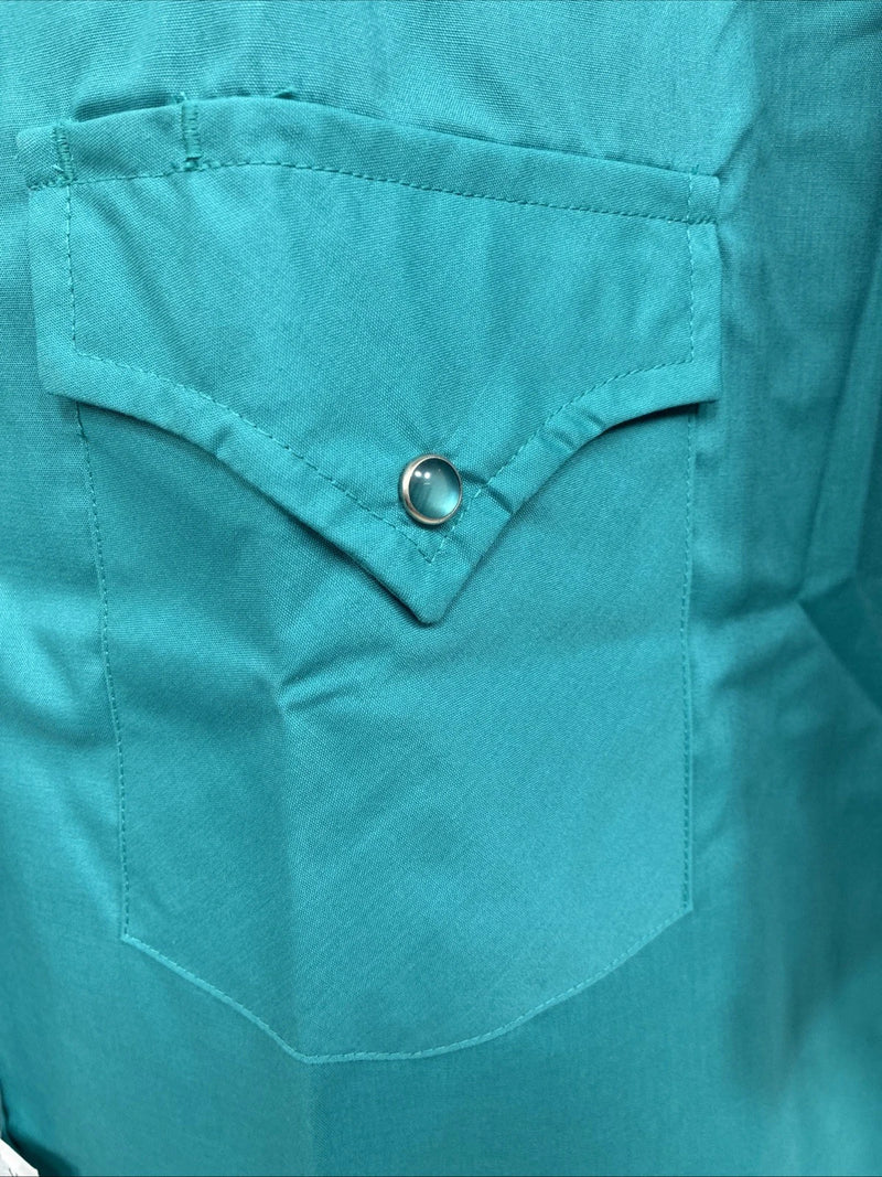 New Men’s ELY Cattleman Teal Short Sleeve Pearl Snap 17 XL M-41