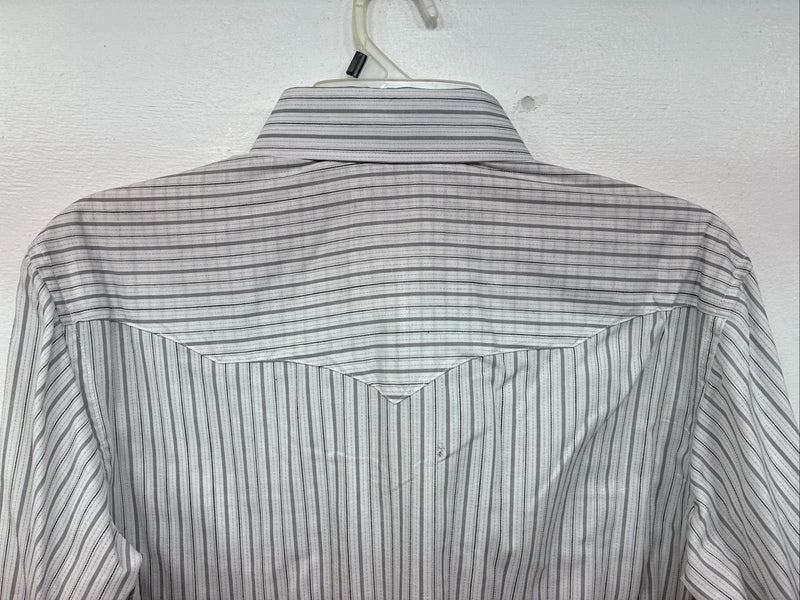 New Women’s White Horse Gray Stripe Long Sleeve Pearl Snap Medoum LL-105