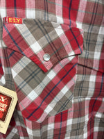 New Men’s ELY Plains Red Brown Plaid Long Sleeve Pearl Snap 16.5 Large M-66