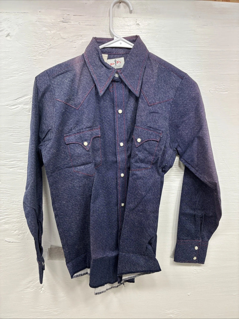 New Kids Tem Tex Blue Jean Long Sleeve Pearl Snap 14 AA-22