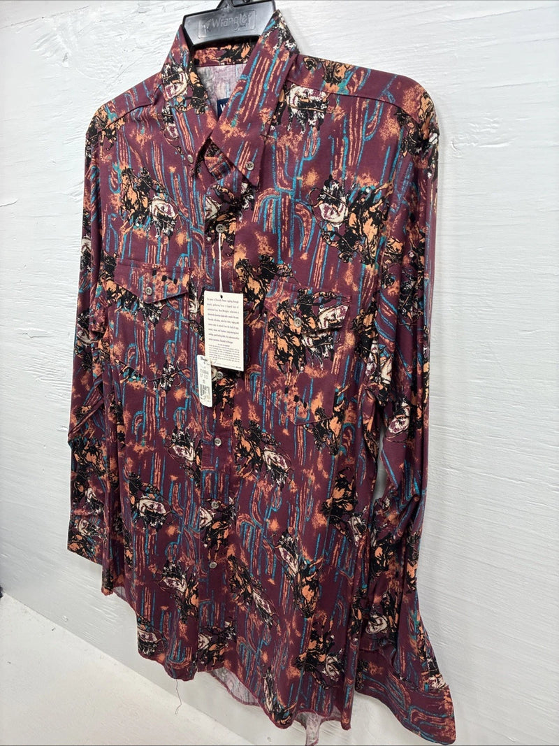 New Men’s Wrangler Propel Western Design Long Sleeve Button Up 17.5 XL AA-10