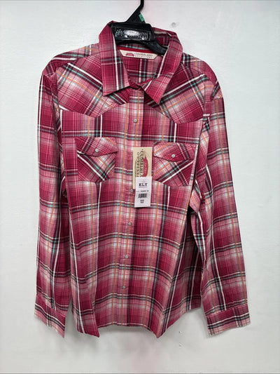 New Women’s Cumberland Pink Plaid Long Sleeve Pearl Snap XL II-14
