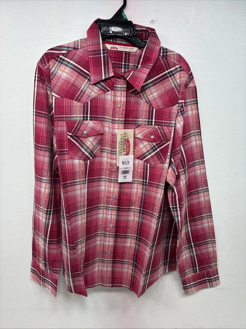 New Women’s Cumberland Pink Plaid Long Sleeve Pearl Snap XL II-14