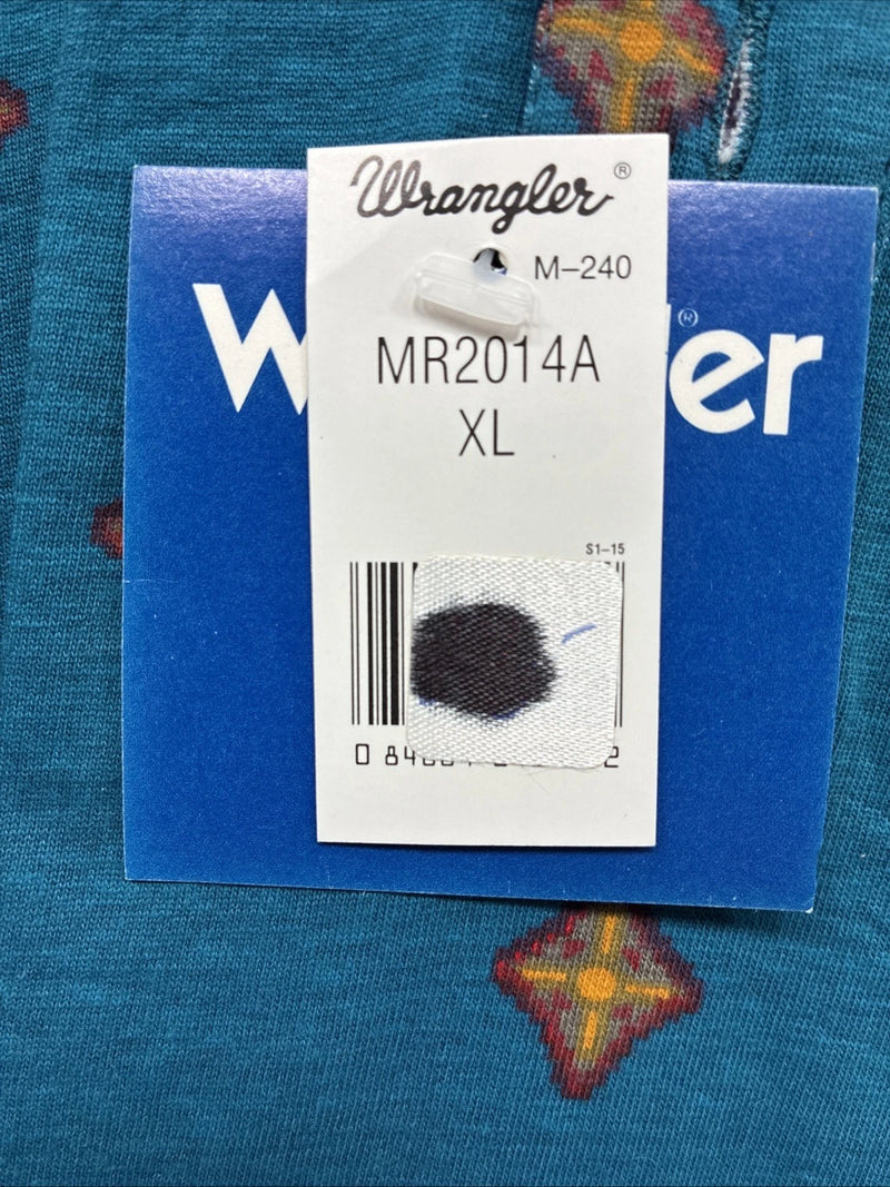 New Men’s Wrangler Teal Designed Short Sleeve Polo Short XL J-32