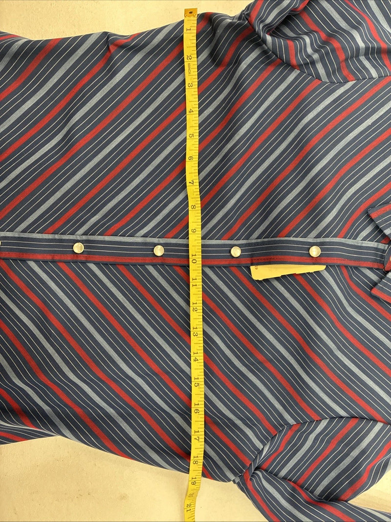 New Women’s H Bar C Blue Red Stripe Long Sleeve Pearl Snap Size 36 II-17