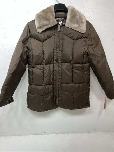 New Women’s Tempco Brown Puffer Coat 14 Wool Neck #1780 UU-13