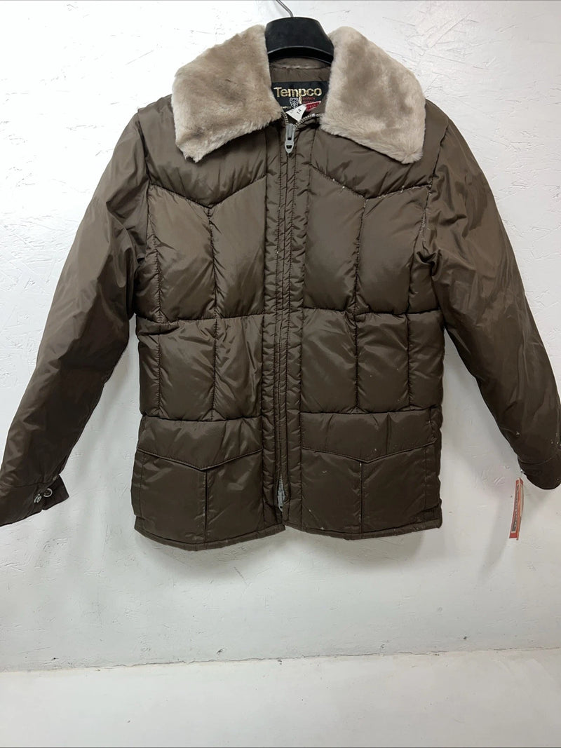New Women’s Tempco Brown Puffer Coat 14 Wool Neck #1780 UU-13