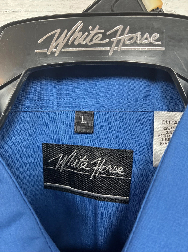 New Men’s White Horse Blue Long Sleeve Pearl Snap Large CC-28