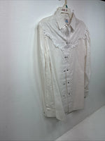 New Women’s Miss Rodeo White Deign Long Sleeve Pearl Snap 15 Large II-50