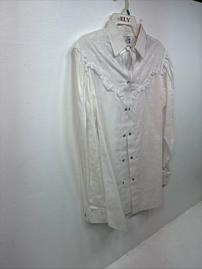 New Women’s Miss Rodeo White Deign Long Sleeve Pearl Snap 15 Large II-50