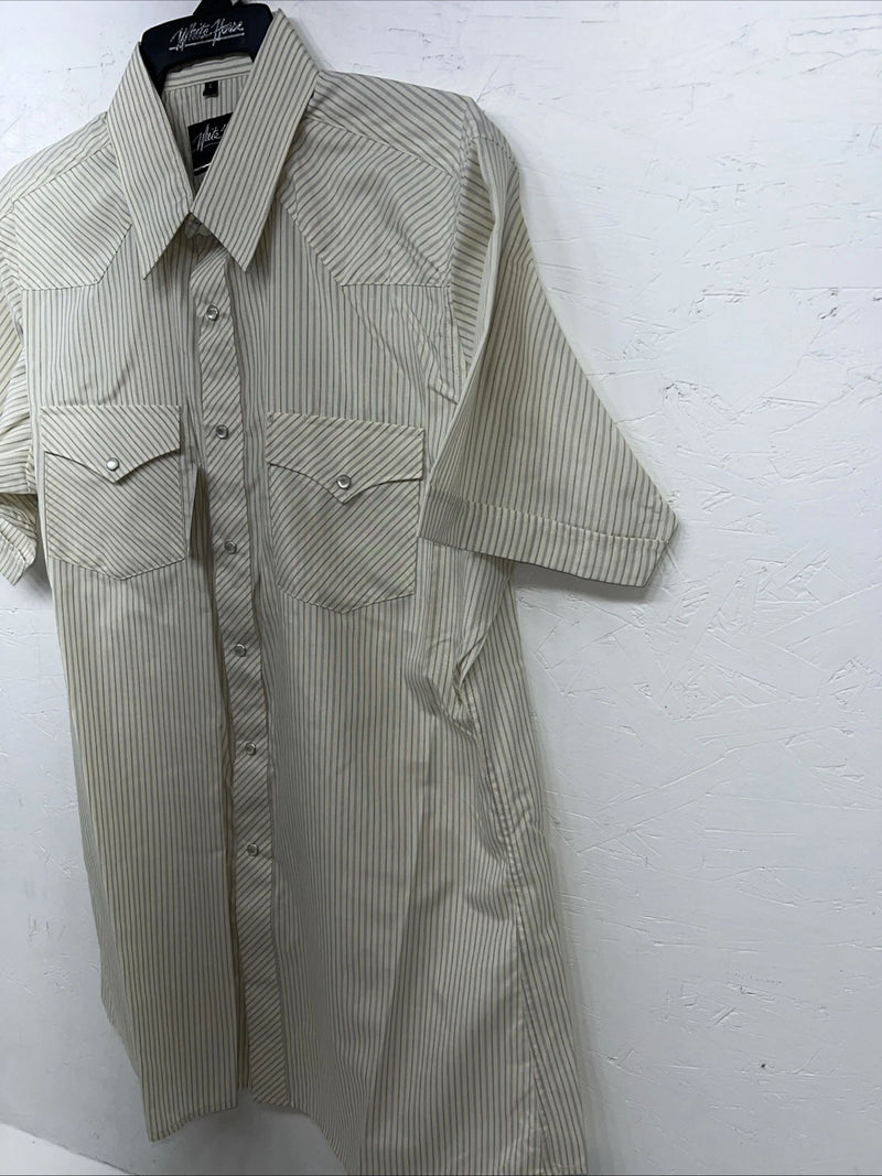 New Men’s White House Yellow Stripped Short Sleeve Pearl Snap Shirt. Large P-75