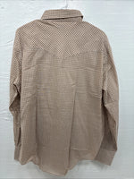New Men’s Circle S Brown White Checkered Long Sleeve Pearl Snap XL R-14