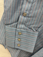 New Men’s ELY Cattleman Blue Stripe Long Sleeve Pearl Snap XL H-82